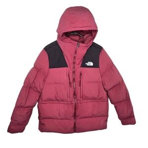 North Face Womens XL Puffer Jacket Winter Hooded Ladies Puff Ski Coat Burgundy